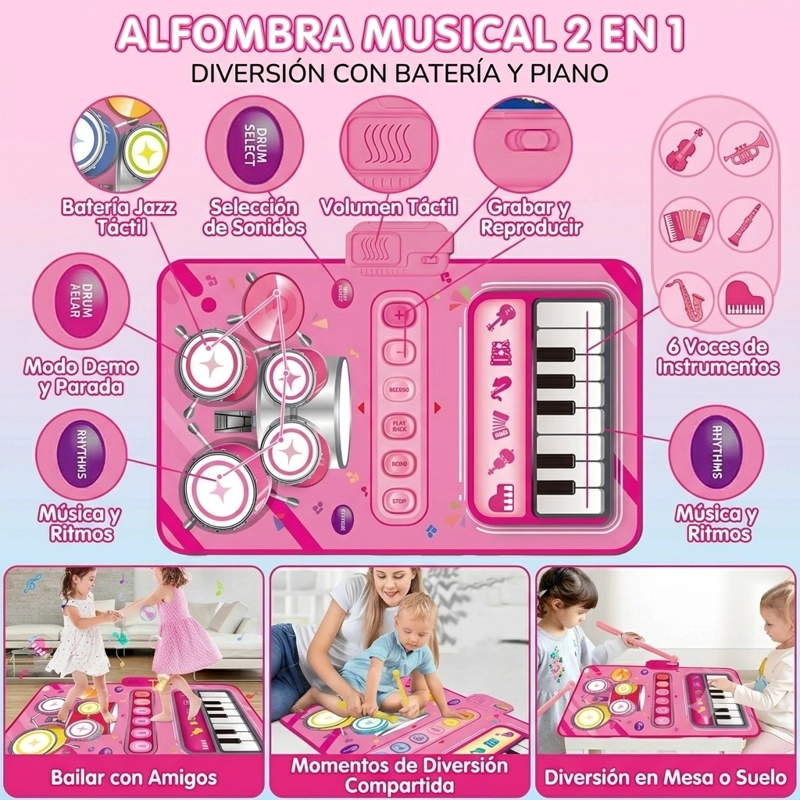 ALFOMBRA MUSICAL 2 EN 1 'JAZZ PLAY MAT' PIANO Y BATERIA - ROSA - 4