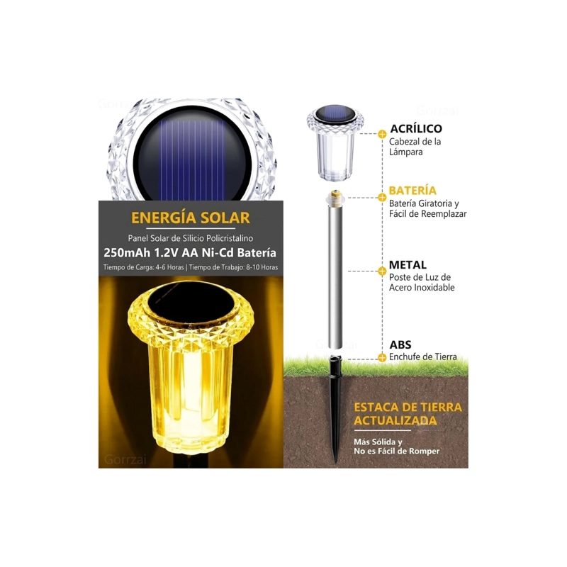 SET 24 FOCOS ESTACAS SOLARES LED EXTERIOR JARDIN TERRAZA 33CM - 3