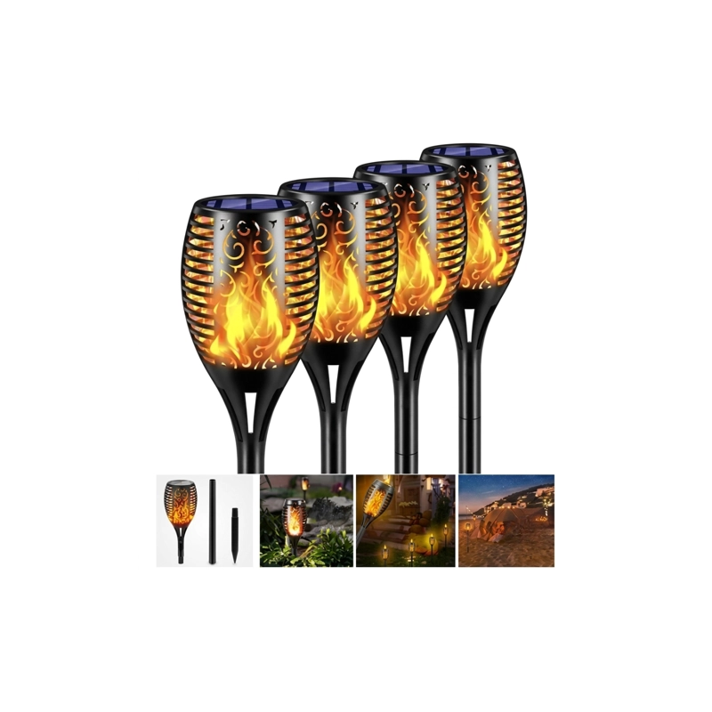 PACK 4 ANTORCHAS SOLARES LED ESTILO LLAMA VIVA PARA JARDIN EXTERIOR - 1