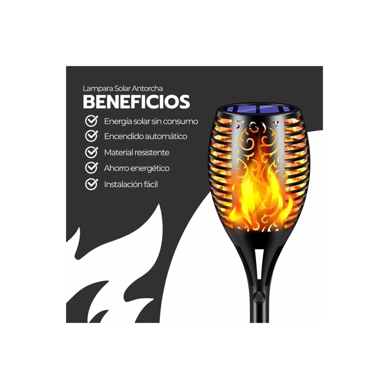 PACK 4 ANTORCHAS SOLARES LED ESTILO LLAMA VIVA PARA JARDIN EXTERIOR - 5