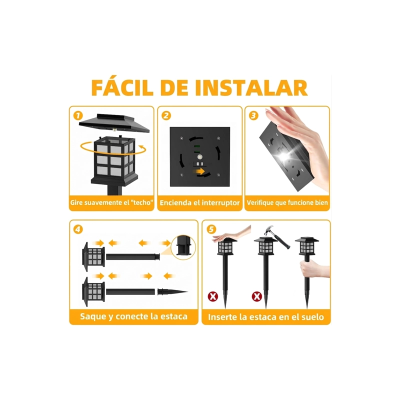 PACK 4 LAMPARAS SOLARES DE JARDIN ESTACA LED EXTERIOR IMPERMEABLE - 4