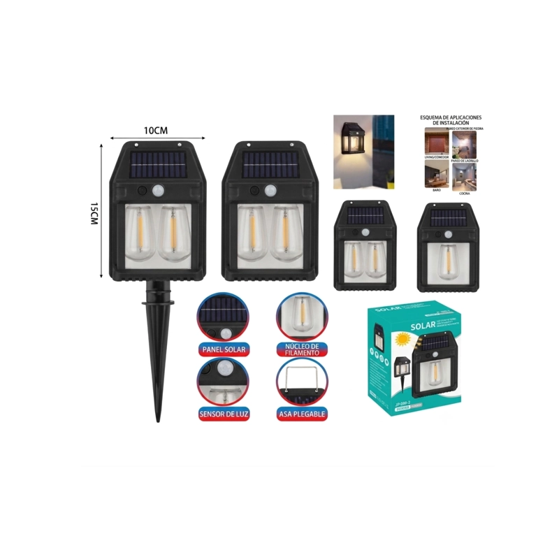 PACK 4 APLIQUES FOCOS SOLARES 2 EN 1 ESTACA Y PARED CON SENSOR DE MOVIMIENTO Y LUZ CALIDA - 4