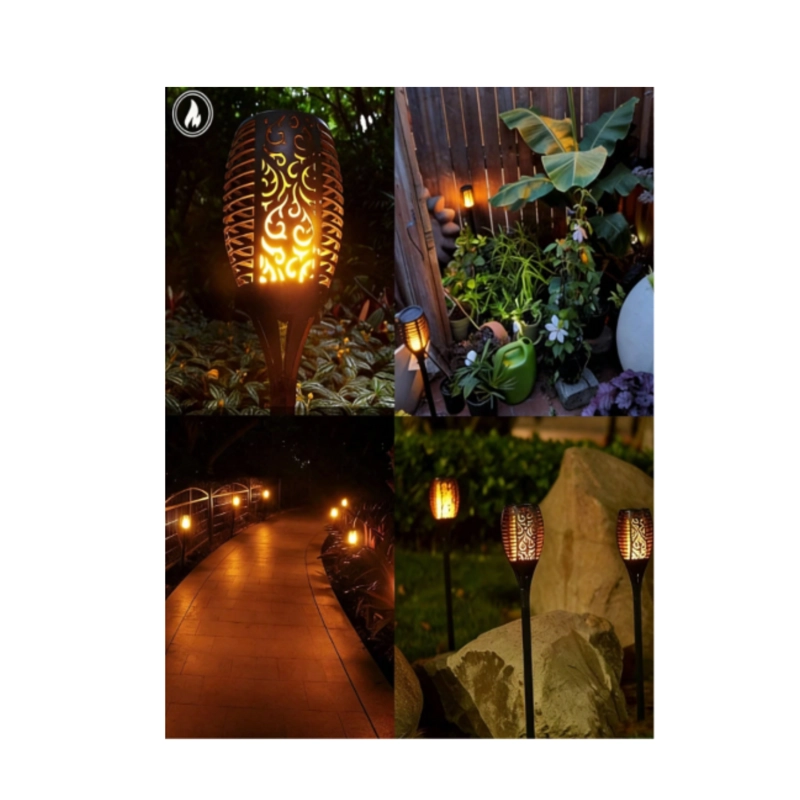 PACK 4 LAMPARAS SOLARES ESTACA JARDIN EFECTO LLAMA IMPERMEABLE LED - 2