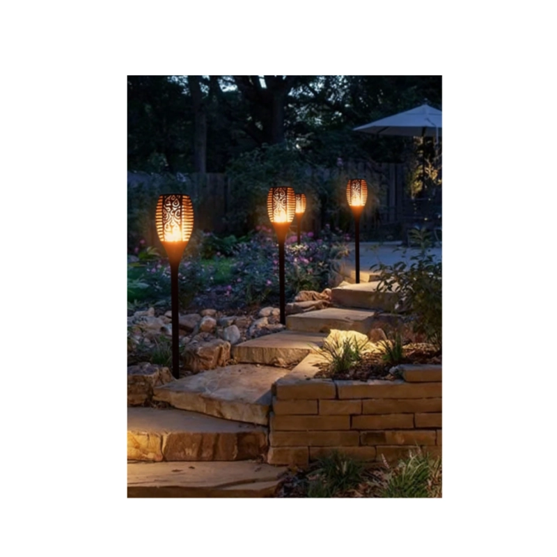 PACK 4 LAMPARAS SOLARES ESTACA JARDIN EFECTO LLAMA IMPERMEABLE LED - 4