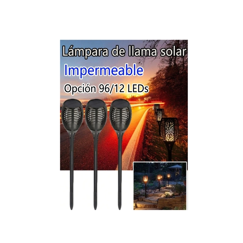 PACK 4 LAMPARAS SOLARES ESTACA JARDIN EFECTO LLAMA IMPERMEABLE LED - 5