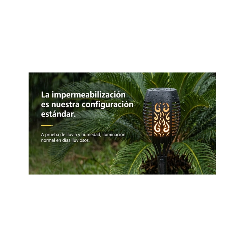 PACK 4 LAMPARAS SOLARES ESTACA JARDIN EFECTO LLAMA IMPERMEABLE LED - 6
