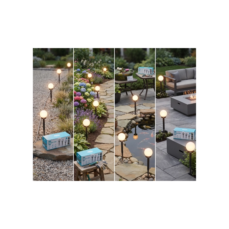 FOCO ESTACA SOLAR LED REDONDO PARA JARDIN 35CM - PACK DE 3 UNIDADES - 4