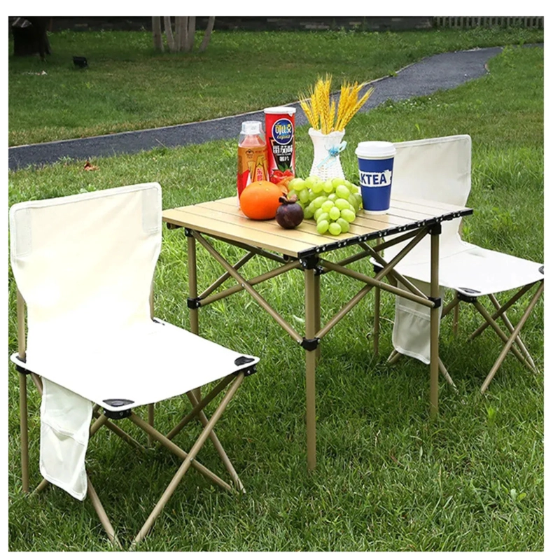 SET DE CAMPING PORTATIL MESA PLEGABLE TIPO ROLLO Y 2 SILLAS - 1