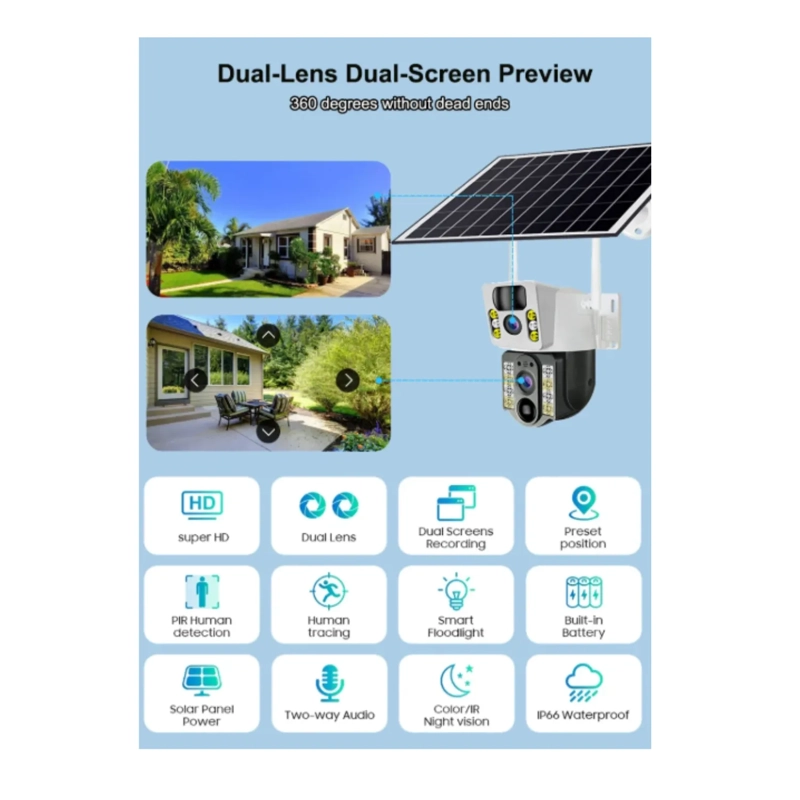CAMARA PTZ SOLAR V380 DOBLE LENTE COMPATIBLE CON INTERCOMUNICADOR DE VOZ BIDIRECCIONAL CAMARA CCTV - 4