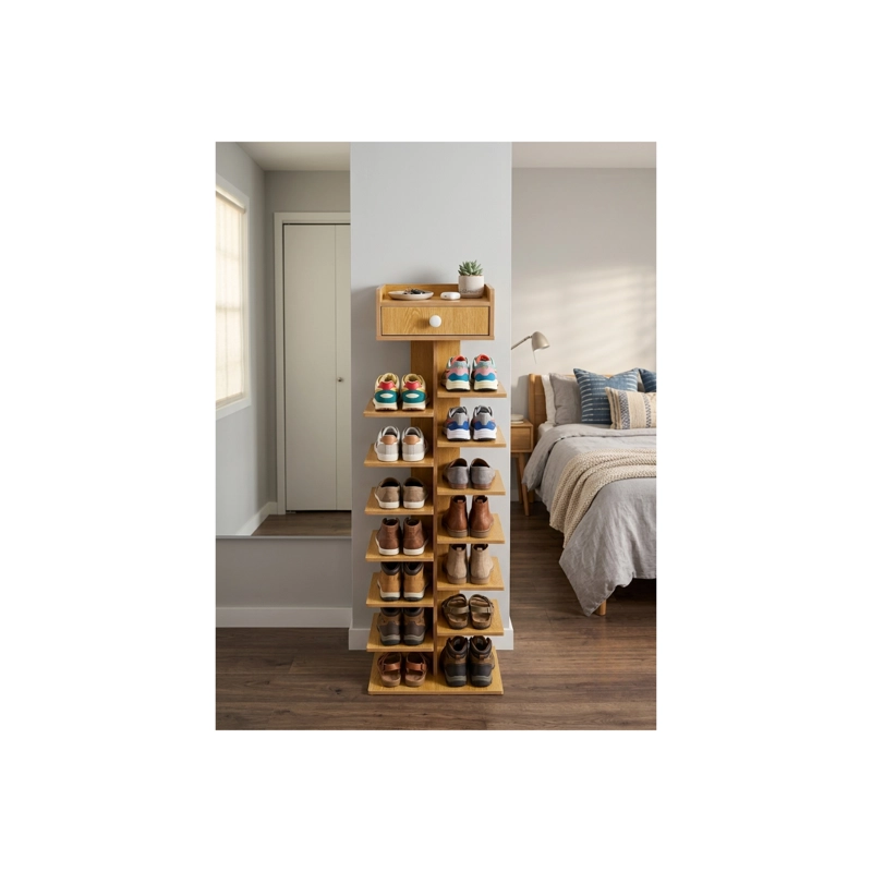 ZAPATERO ORGANIZADOR ESTANTE ZAPATOS 14 PCS HALL ARMARIO COLOR CAFE - 1
