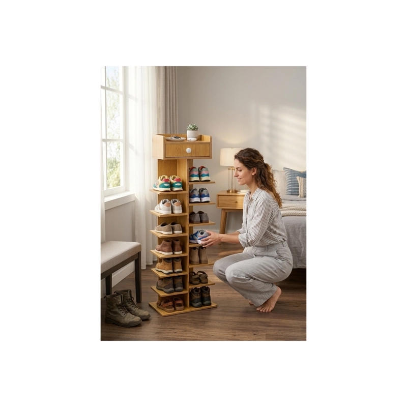 ZAPATERO ORGANIZADOR ESTANTE ZAPATOS 14 PCS HALL ARMARIO COLOR CAFE - 3