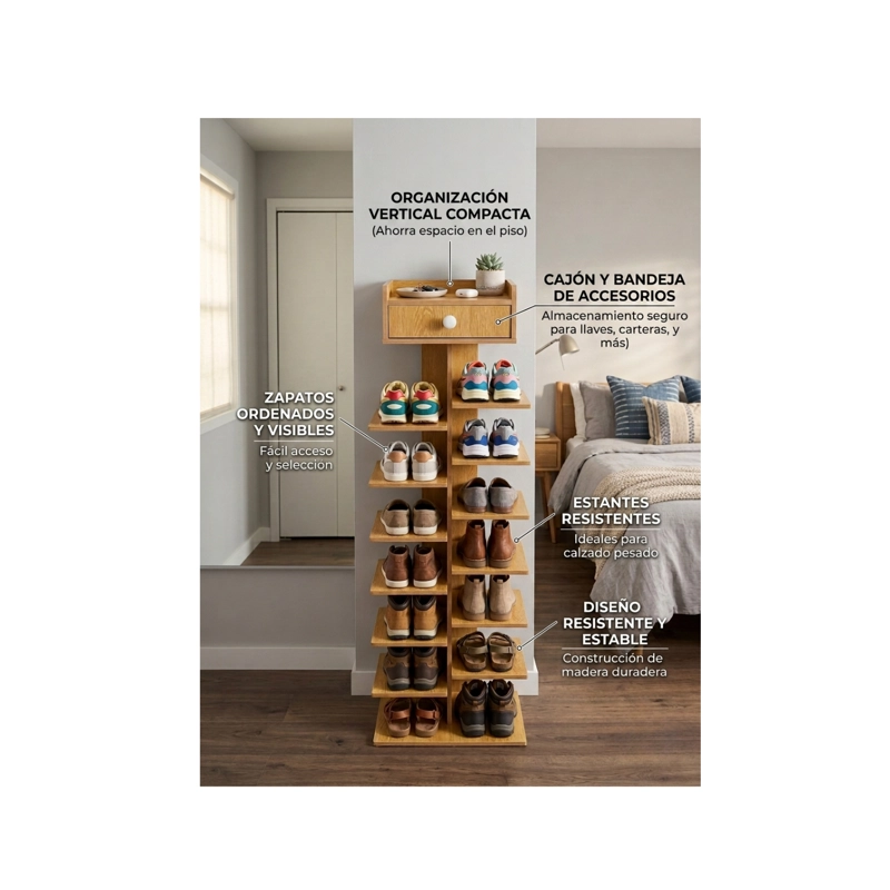 ZAPATERO ORGANIZADOR ESTANTE ZAPATOS 14 PCS HALL ARMARIO COLOR CAFE - 4