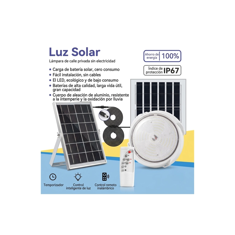 FOCO SOLAR LED EXTERIOR 500W IP67 CON PANEL SOLAR Y CONTROL REMOTO - 3