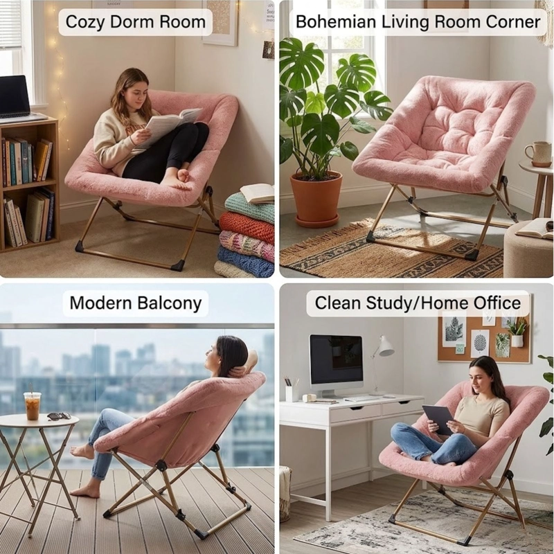 SILLA PLEGABLE PLATILLO ACOLCHADA LIVING DORMITORIO CUADRADA - ROSA - 4