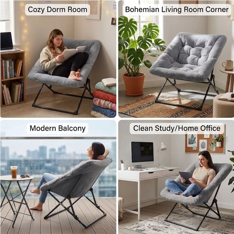 SILLA PLEGABLE PLATILLO ACOLCHADA LIVING DORMITORIO CUADRADA - GRIS - 2