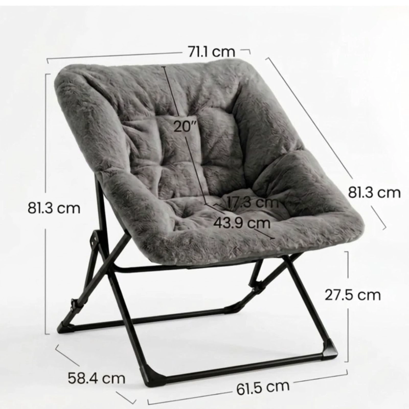 SILLA PLEGABLE PLATILLO ACOLCHADA LIVING DORMITORIO CUADRADA - GRIS - 3