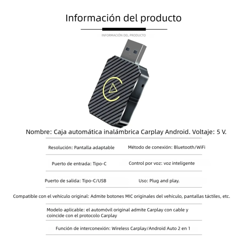 ADAPTADOR INALAMBRICO CARPLAY & ANDROID AUTO PARA AUTO - 2