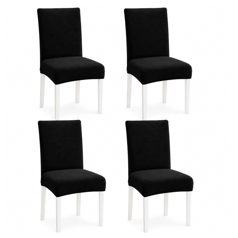 PACK X4 DE FUNDAS PARA SILLA ELASTICA AJUSTABLE TEXTURIZADA - NEGRO - 1