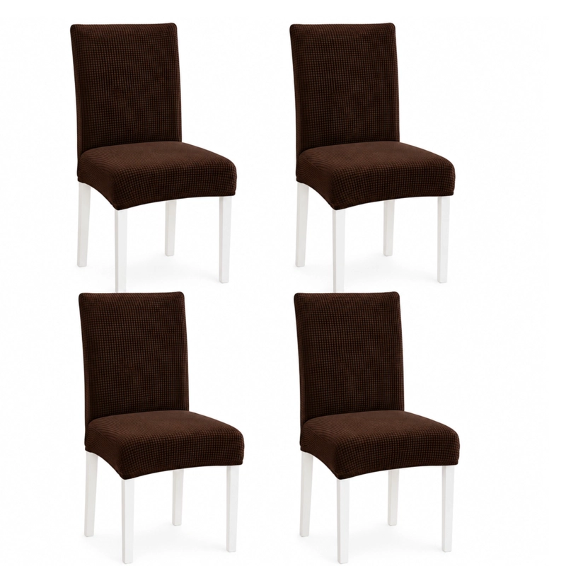 PACK X4 DE FUNDAS PARA SILLA ELASTICA AJUSTABLE TEXTURIZADA - CAFE - 1