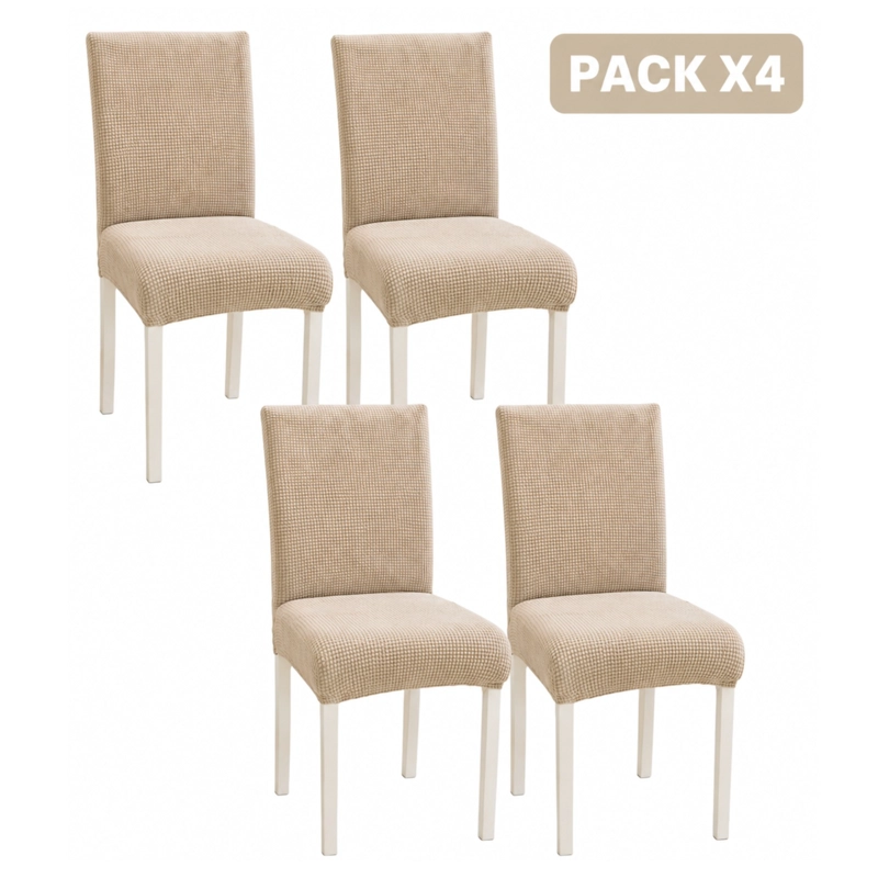 PACK X4 DE FUNDAS PARA SILLA ELASTICA AJUSTABLE TEXTURIZADA - BEIGE - 1