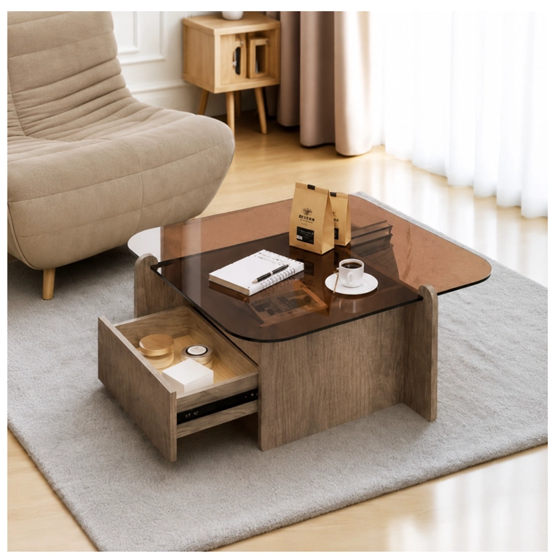 MESA DE CENTRO MODERNA CON CUBIERTA DE VIDRIO TEMPLADO 70X70 - 3