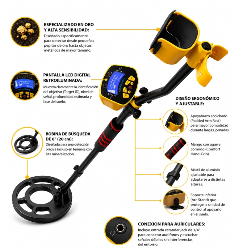 DETECTOR DE METALES GOLD SNIPER ORO - MONEDAS PANTALLA LCD - 2