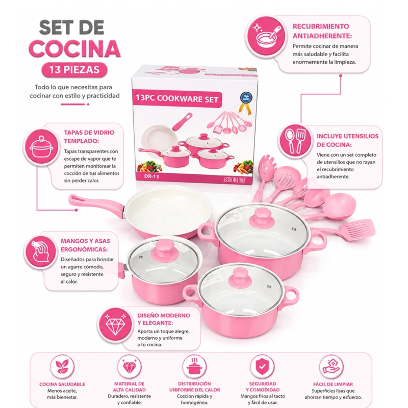 JUEGO DE BATERIA DE OLLAS-SARTENES ANTIADHERENTES 13 PIEZAS - 2