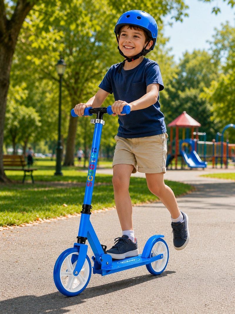 SCOOTER INFANTIL AJUSTABLE Y PLEGABLE RUEDAS GRANDES DE PU - AZUL - 2