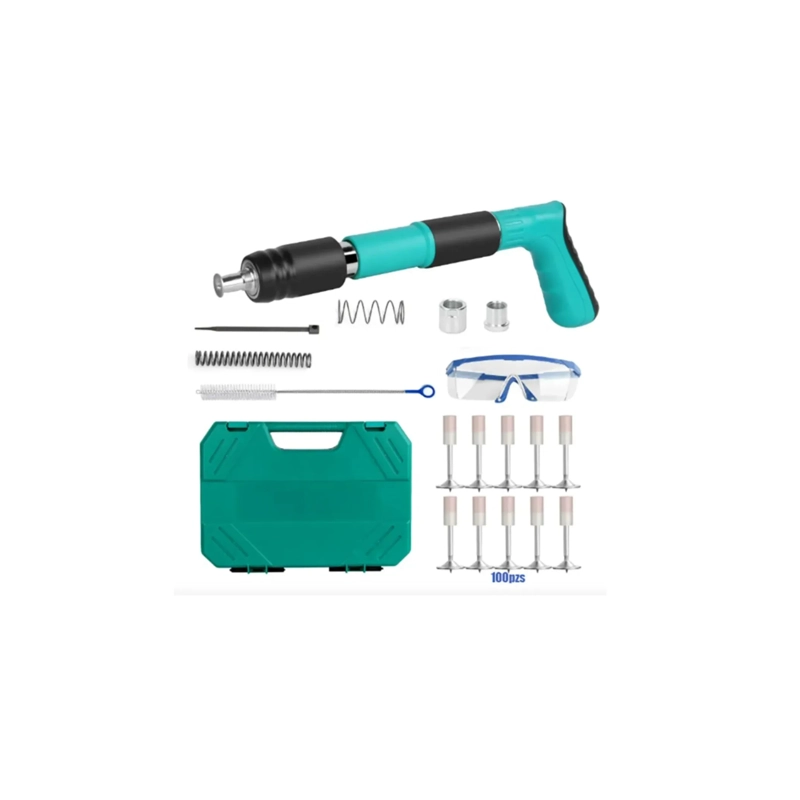 PISTOLA HERRAMIENTA REMACHADORA MANUAL FIJACION DE CLAVOS COLOR VERDE - 4