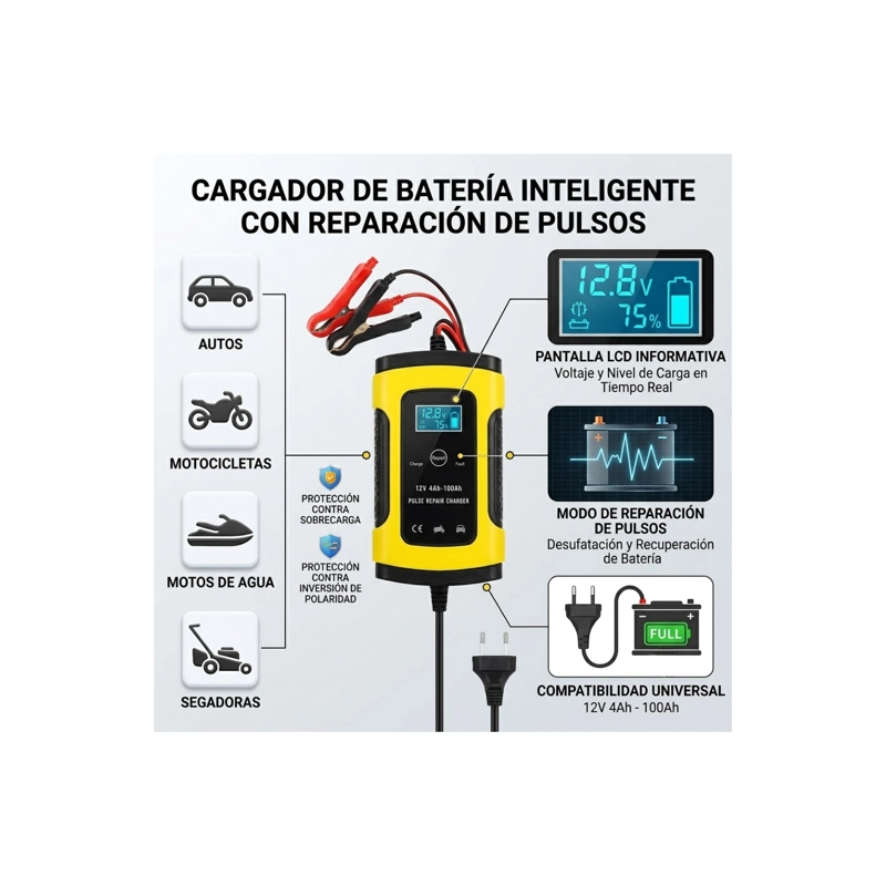 CARGADOR AUTO INTELIGENTE BATERIA 12V DE AUTO PORTATIL - 6