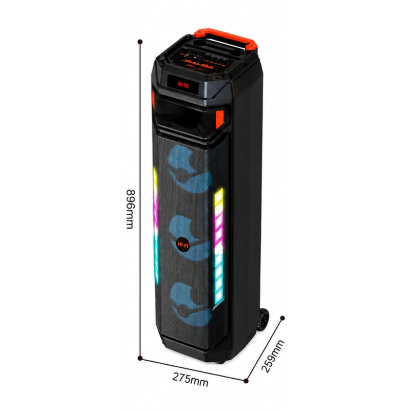 PARLANTE TORRE PORTATIL BLUETOOTH CON MICROFONO Y LUCES LED - 3