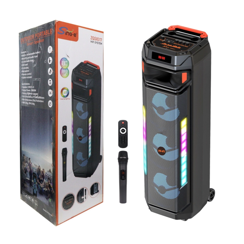 PARLANTE TORRE PORTATIL BLUETOOTH CON MICROFONO Y LUCES LED - 5