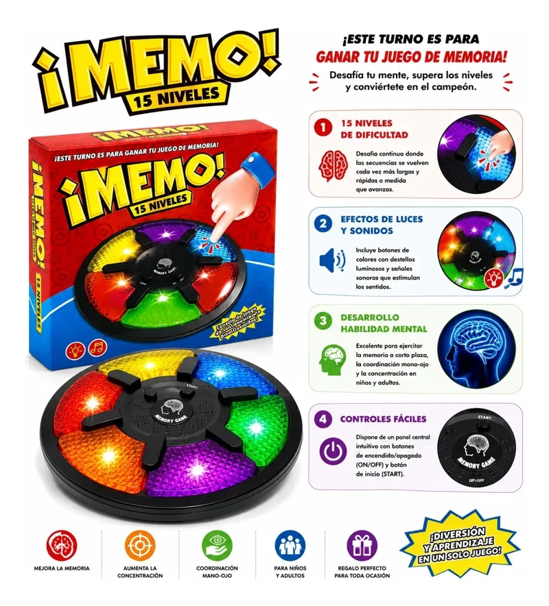 JUEGO DE MEMORIA CON LUCES Y SONIDOS 15 NIVELES - 2