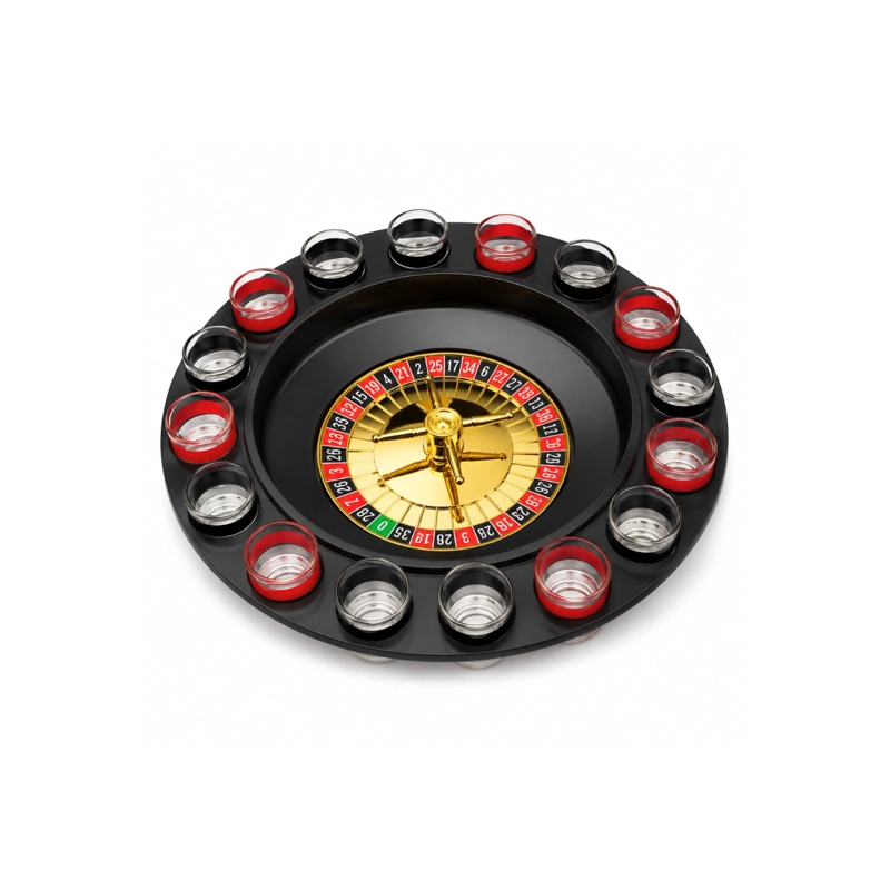 JUEGO DE MESA RULETA DE SHOTS CON 16 VASOS DE VIDRIO - 5