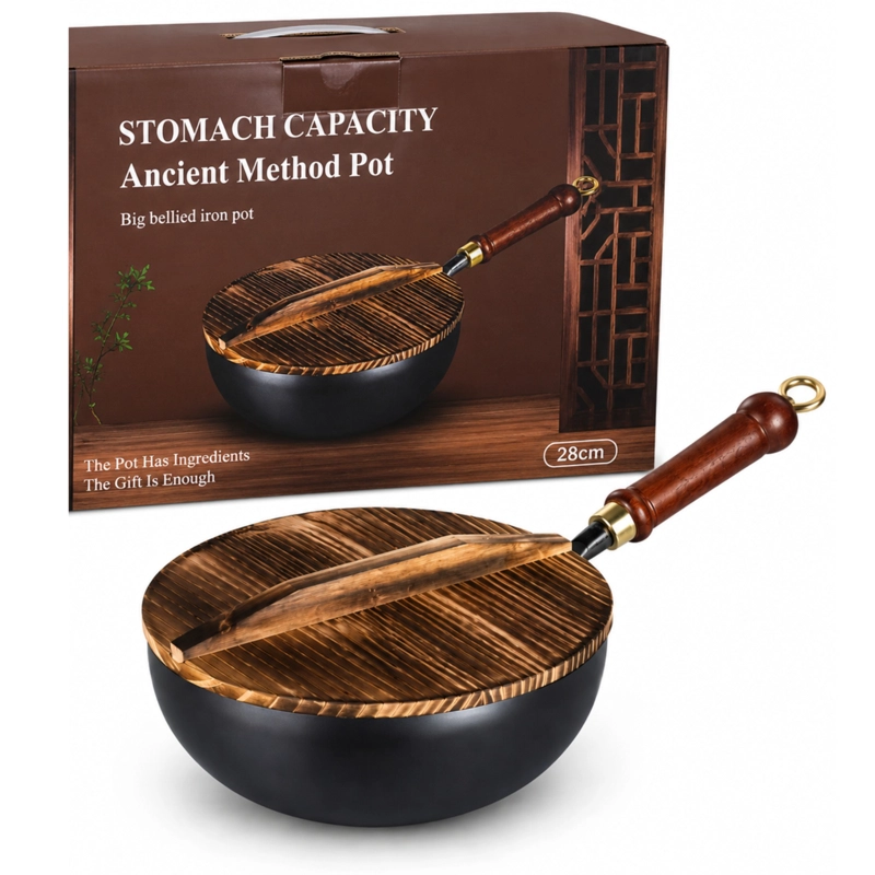 SARTE N WOK DE HIERRO FUNDIDO 28CM CON TAPA DE MADERA - 1