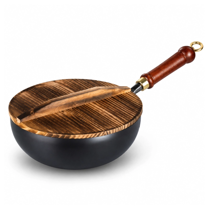 SARTE N WOK DE HIERRO FUNDIDO 28CM CON TAPA DE MADERA - 5