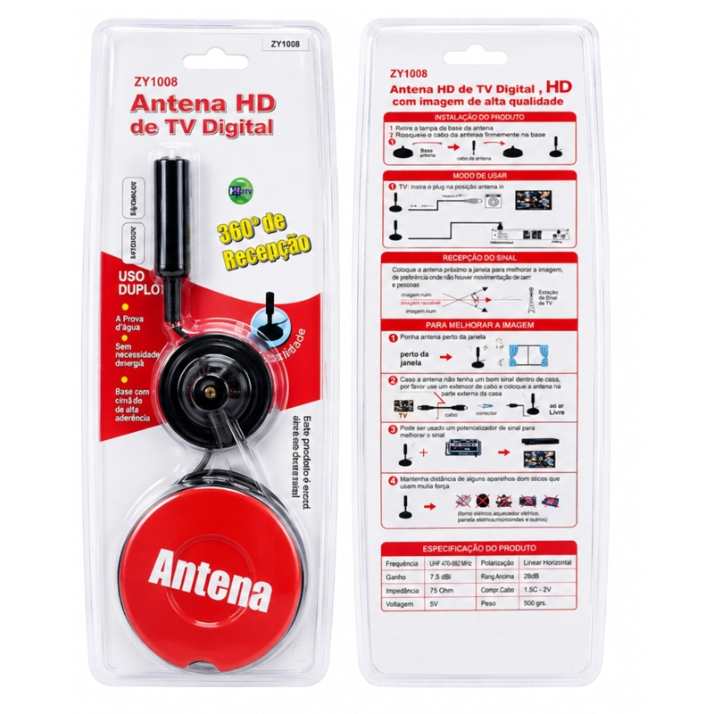 ANTENA DIGITAL HD TV INTERIOR Y EXTERIOR RECEPCION 360° BASE MAGNETICA - 1