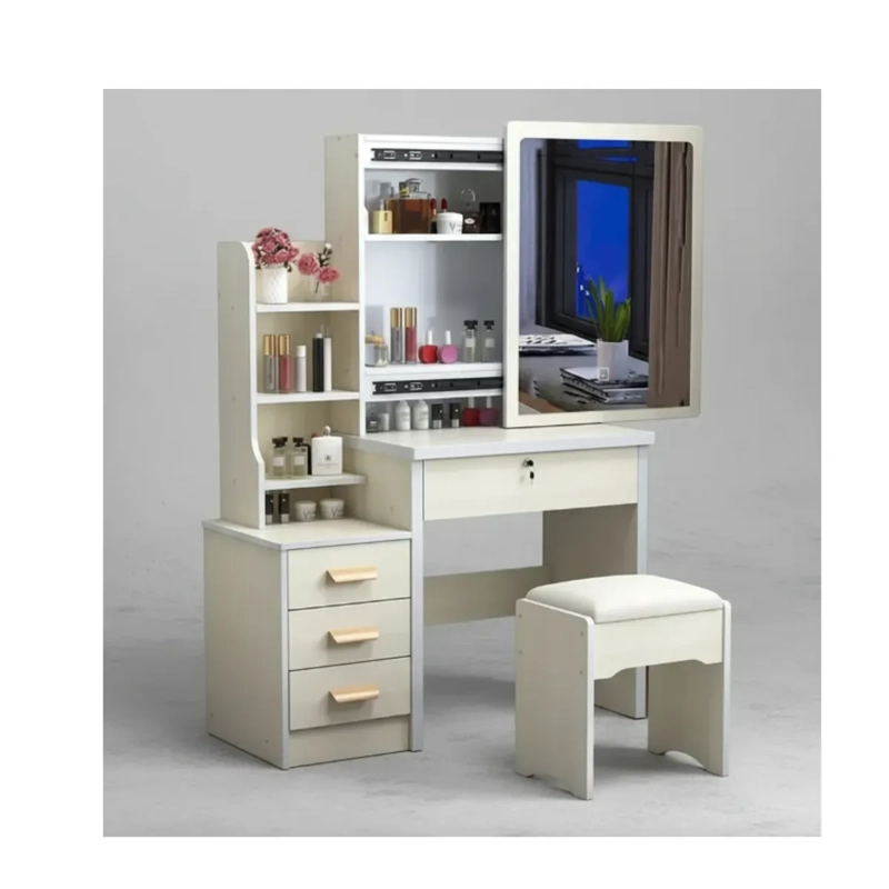 TOCADOR COMPACTO CON ESPEJO Y TABURETE 80X40X130CM BLANCO SA-17 - 1