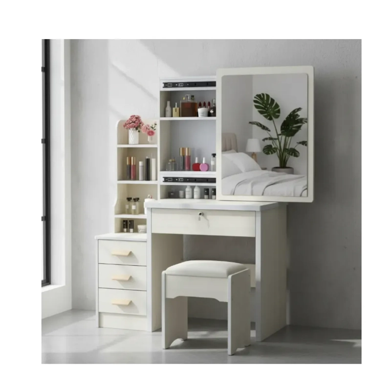 TOCADOR COMPACTO CON ESPEJO Y TABURETE 80X40X130CM BLANCO SA-17 - 6