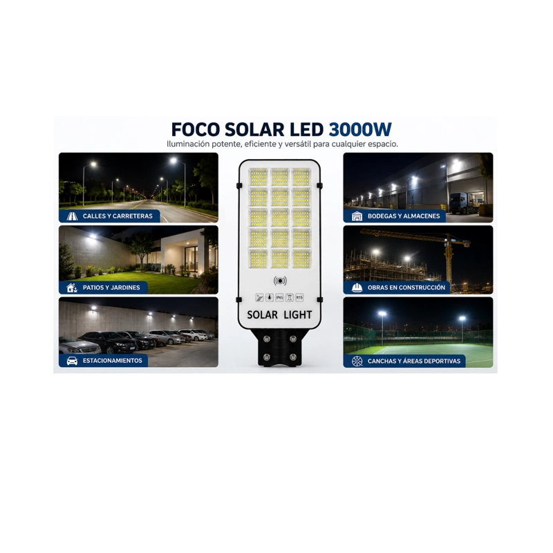 FOCO LED SOLAR 3000W PARA EXTERIOR IP65 CON SENSOR MOVIMIENTO - 3