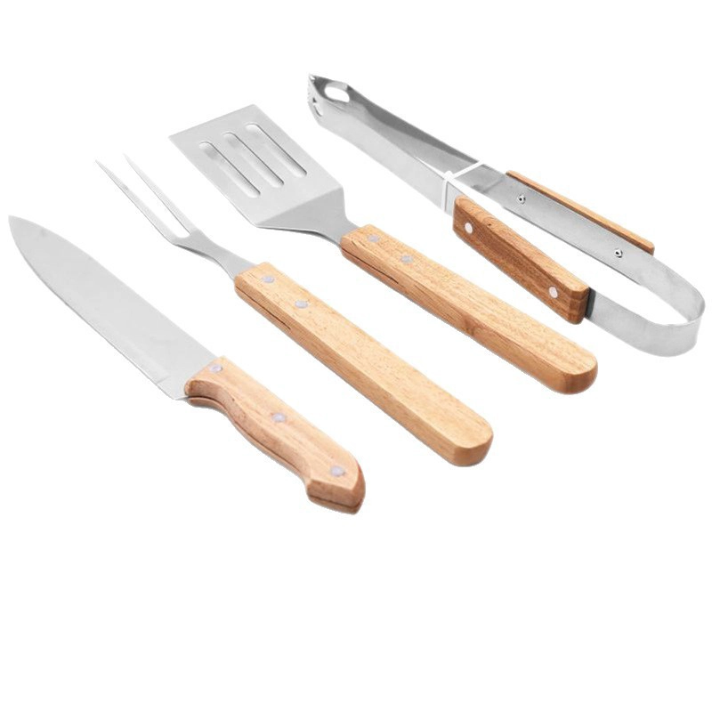 SET / KIT PARRILLERO DE 4 PIEZAS EN ACERO INOXIDABLE-MADERA - 3