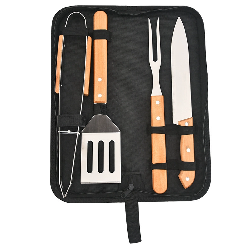 SET / KIT PARRILLERO DE 4 PIEZAS EN ACERO INOXIDABLE-MADERA - 4