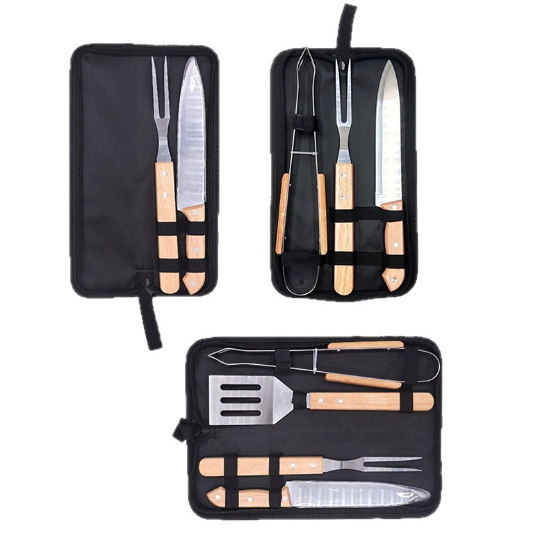 SET / KIT PARRILLERO DE 4 PIEZAS EN ACERO INOXIDABLE-MADERA - 5