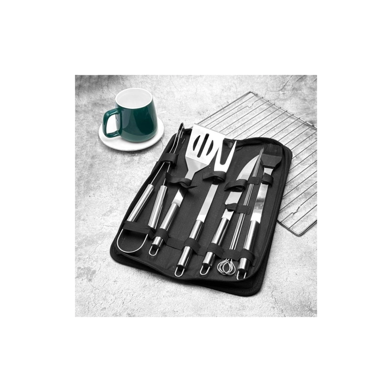 SET PARRILLERO DE ACERO INOXIDABLE 9 PIEZAS CON ESTUCHE - 1