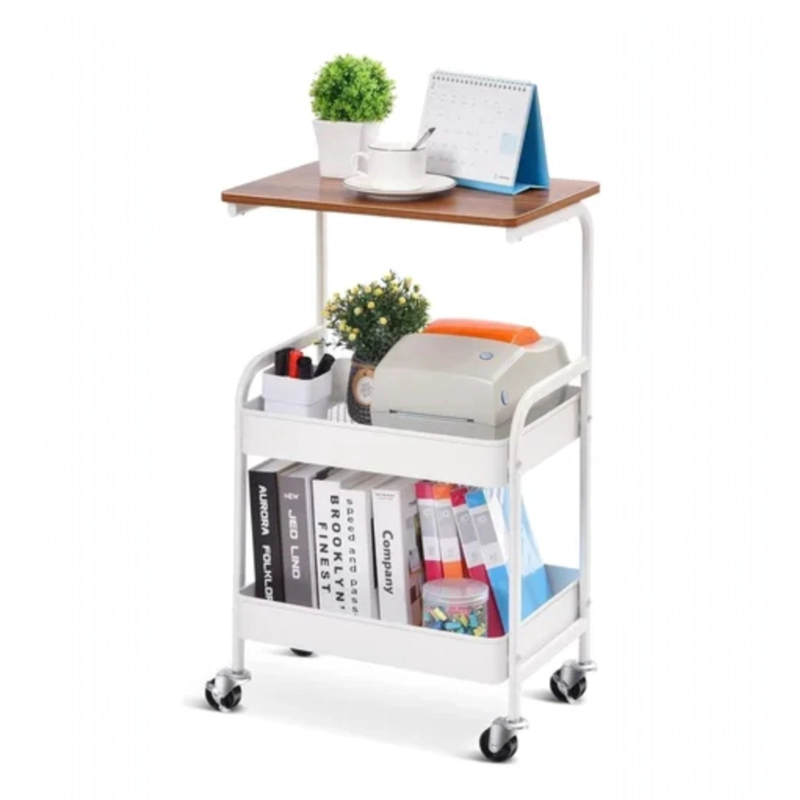 VELADOR MESA AUXILIAR CON RUEDAS CARRITO ORGANIZADOR MULTIUSO BLANCO - CAFE - 1