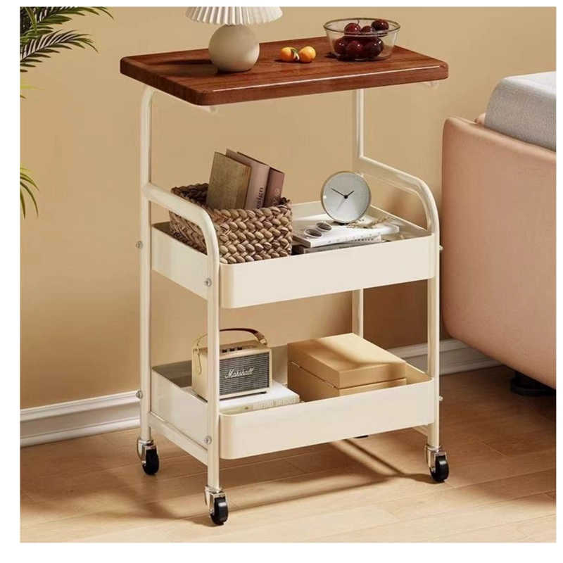 VELADOR MESA AUXILIAR CON RUEDAS CARRITO ORGANIZADOR MULTIUSO BLANCO - CAFE - 2