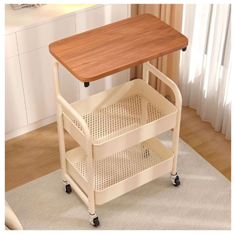 VELADOR MESA AUXILIAR CON RUEDAS CARRITO ORGANIZADOR MULTIUSO BLANCO - CAFE - 3