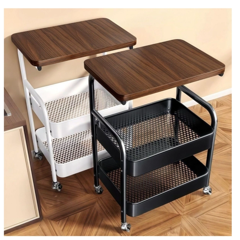VELADOR MESA AUXILIAR CON RUEDAS CARRITO ORGANIZADOR MULTIUSO BLANCO - CAFE - 4