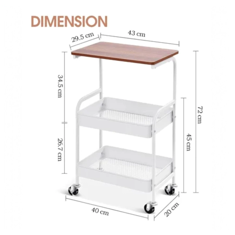 VELADOR MESA AUXILIAR CON RUEDAS CARRITO ORGANIZADOR MULTIUSO BLANCO - CAFE - 5