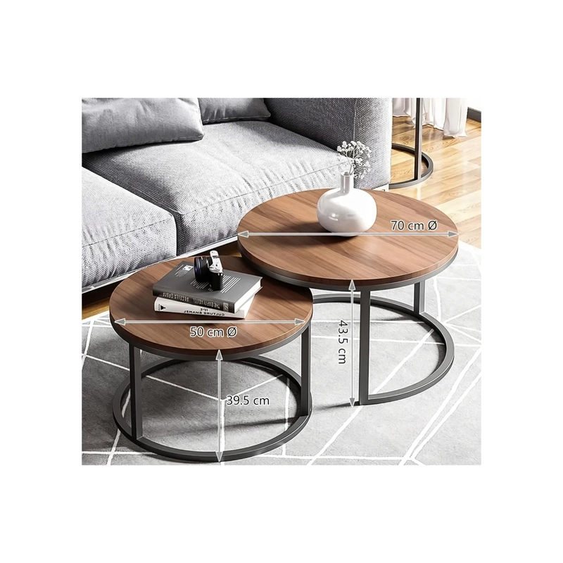 SET DE 2 MESAS DE CENTRO REDONDAS NIDO CAFE  Y NEGRO 70CM X 43.5 CM - 50CM X 39.5 - 5